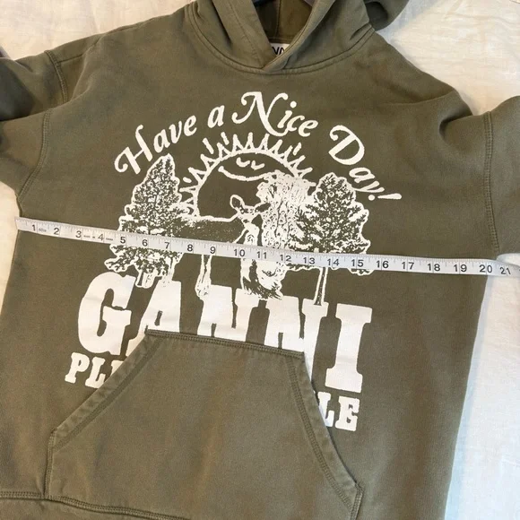 GANNI Women’s XXS / XS Logo Print Animals Isoli Have a Nice Day Hoodie - Picture 9 of 11